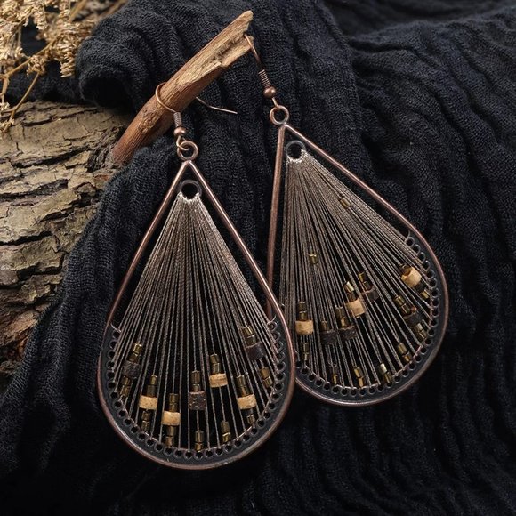 Woven Teardrop Fan Dangle Earrings - Picture 3 of 7